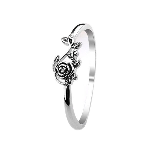 ASFKIPMF Tiny Rose Flower Silver Ring, Stacking Rings for Women