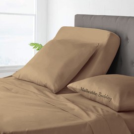 Top Split Flex Sheet Set for Adjustable Bed 32" Split Head Queen Size 1000 TC Soft & Smooth Egyptian Cotton 4 Piece Set fits up to 15 Inch Deep Pocket Taupe
