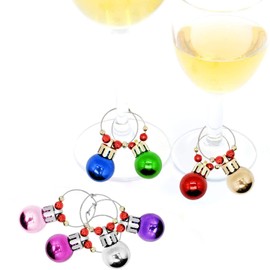 Wine Glass Charms Christmas Themed 8 Colors Ball Ornaments Wine Glass Markers Tags for Stem Glasses Drinker Gift Tasting Party Favors Decorations