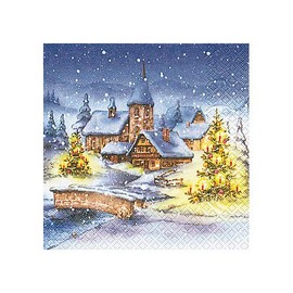 Sigro Weihnachts-Servietten, Motiv Dorf, 33 x 33 cm, Papier, blau, Einheitsgröße