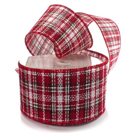 4" Wired Red/Green/White Christmas Plaid Burlap Ribbon 25 Yards