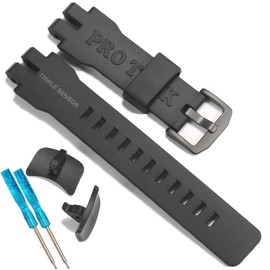 Resin Strap Replacement for Casio Protrek PRG-300 PRW-6000 PRW-6100 With Connector, PRW-3000 PRW-3100 Watch Band for Men and Women (Black strap black buckle)