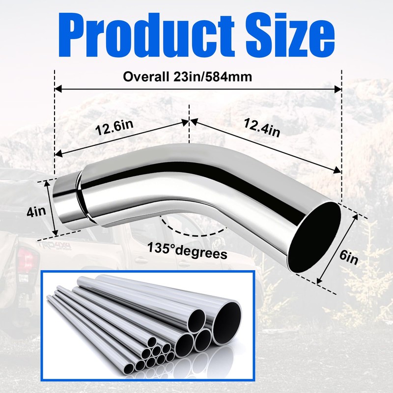 Floshine Diesel Exhaust Elbow Tip, Side Exit Exhaust Tip, chromed