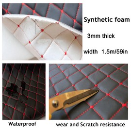 Faux Leather Fabric Foam Quilted Vinyl Diamond Pattern Foam Backed for Cars Seat Cover Furniture Auto Headliner Repair Upholstery Headboards DIY Crafts(Size:1.5x1m/59x39in,Color:White Thread)