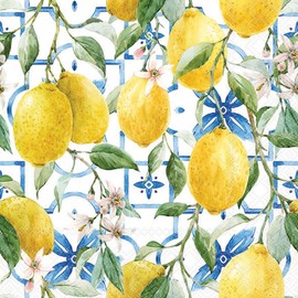 Ambiente Napkin Mediterranean Lemons 33 x 33 cm Pack of 20 Printed Single Sided Summer Paper Motif for Decoupage Techniques or Decoupage Techniques