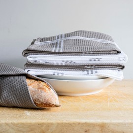 Sticky Toffee 100% Cotton Tea Towels - Pack of 5 Waffle Cappuccino Grey & White| Kitchen Towel Set | Absorbent, Strong, Quick Dry & Machine Washable | Home Decor & Bathroom Accessories