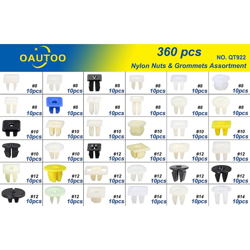 OAUTOO 360pcs Nylon Grommet Nut Assortment for Automotive Body Bumper