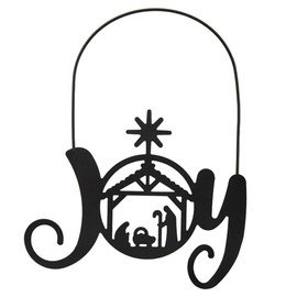 Joy Nativity Scene Christmas Ornament, Metal Silhouette Tree Decoration, 5 ¼ Inches