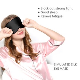 ICSTM Silk Sleeping Mask, Silk Eye Mask with Adjustable Strap, Sleeping Aid Blindfold for Nap, Sleep Mask for Women to Full Night's Sleep, Travel and Nap(1 Pack,Black)