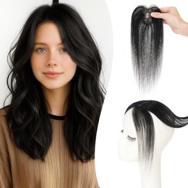 TESSHAIR Bangs Hair Clip Human Hair, 100% Remy Human Hair, No Tangle & Smooth, 4x6 3D Side Bangs #Jet Black