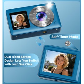 Digital Camera, 56MP Dual Screen Autofocus Vlogging Camera, 16X Zoom Point and Shoot Camera for Photography, Anti-Shake, 32GB Card, Compact Camera for Teens Adults,Blue