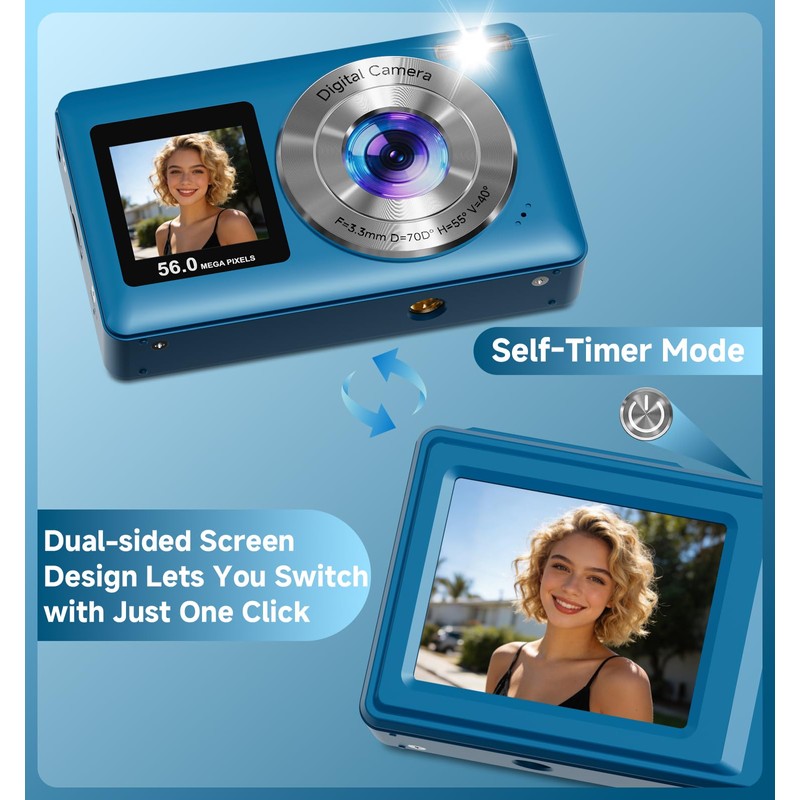 Digital Camera, 56MP Dual Screen Autofocus Vlogging Camera, 16X Zoom