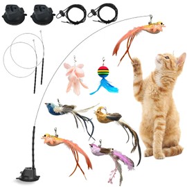 12PCS Juguetes Gato, Juguete Interactivo para Gato Seguros y Duraderos, 2 Palos de Diversión para Gatos, 6 Juguetes con Cascabeles, 2 Ventosas Extraíb