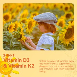 DIATMOON Vitamin D3 K2 Supplement Softgels, Vitamin D3 5000 IU & Vitamin K2 MK7 200 mcg, Bone & Teeth Support, Easy to Swallow - 120 Counts