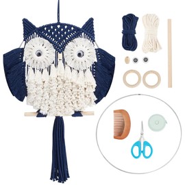 FREEBLOSS DIY Macrame Owl Kit with Video Tutorial Macrame Wall Hanging Ornament Boho Wall Hanging Decor Navy Blue&White Macrame Tapestry Gift Macrame Kit for Beginners