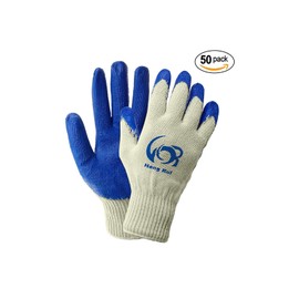 HENG RUI 50 Pairs Working Gloves Cotton/Poly With Blue Latex Rubber Palm Coated