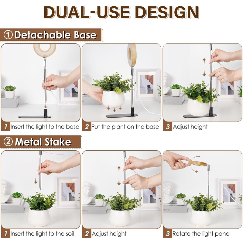 LORDEM Bamboo Base Desktop Grow Light, LED Plant Lamp with