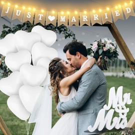 Just Married Garland, Wedding Decoration Fairy Lights, Just Married Decoration, Wedding Banner, Bunting, Party Garland, Banner, Love Balloons for Decoration, Booth, Photography, Wedding Party