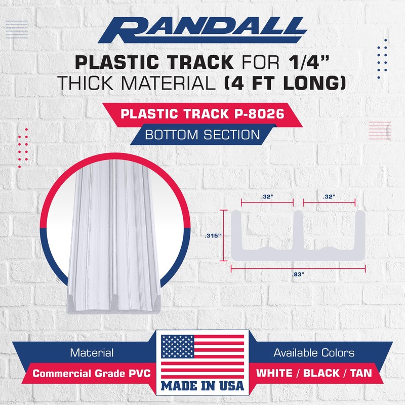 Randall Manufacturing 1/4" Plastic Sliding Door Track (White, 4 FT
