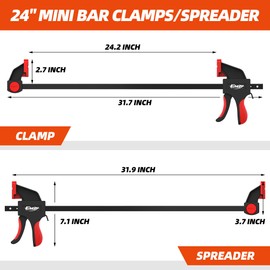 EHDY 24" Bar Clamps for Woodworking, 2-Piece One-Handed Clamp/Spreader, Light-Duty Quick-Change F Clamp with 170 lbs Load Limit