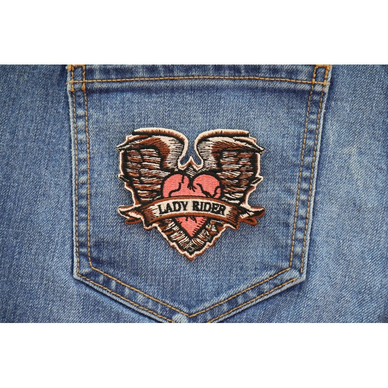 Ivamis Gothic Heart and Wings Lady Rider Patch - 3x2.75