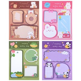4 paquetes de notas adhesivas Kawaii con animales, conjunto de notas con forma de animales, 240 hojas, marcadores, banderas, notas autoadhesivas,...  
