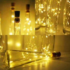 Wine Bottle Lights with Cork, LoveNite 15 Pack Battery Operated 10 LED Cork Shape Silver Wire Colorful Fairy Mini String Lights(No Bottles) for DIY, Party, Christmas, Wedding Decor (Warm White)