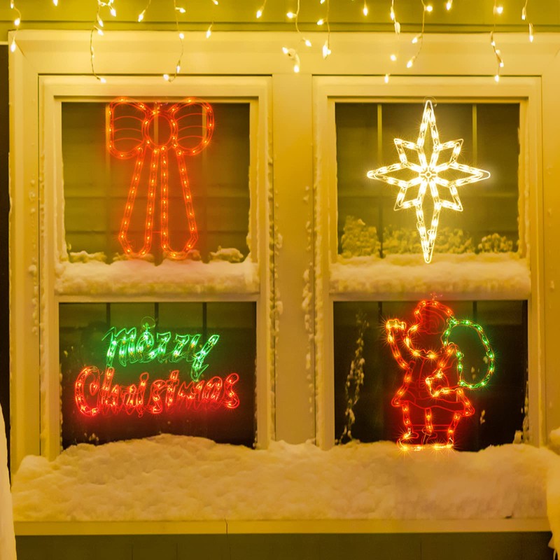 TWINGLEHOME 4 Pack 50L Christmas Window Silhouette Lights Decorations,Including: Santa