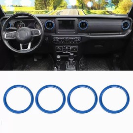 AuTK Aluminum Alloy Interior Upgrade Kit for 2018-2025 Jeep Wrangler JL/JLU & Gladiator JT - Complete Kit (8-Piece Set, Blue) - HVAC Knob Covers, Light Switch Trim & AC Vent Outlet Rings