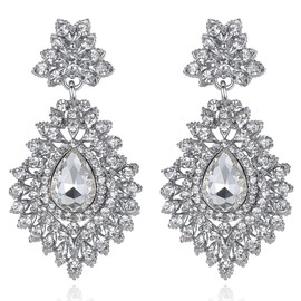 mecresh Luxury Crystal Long Earrings for Women Clear/Gold Rhinestone Dangle Chandelier Drop Earrings 2018 Fashion Wedding Jewelry (C-Clear)