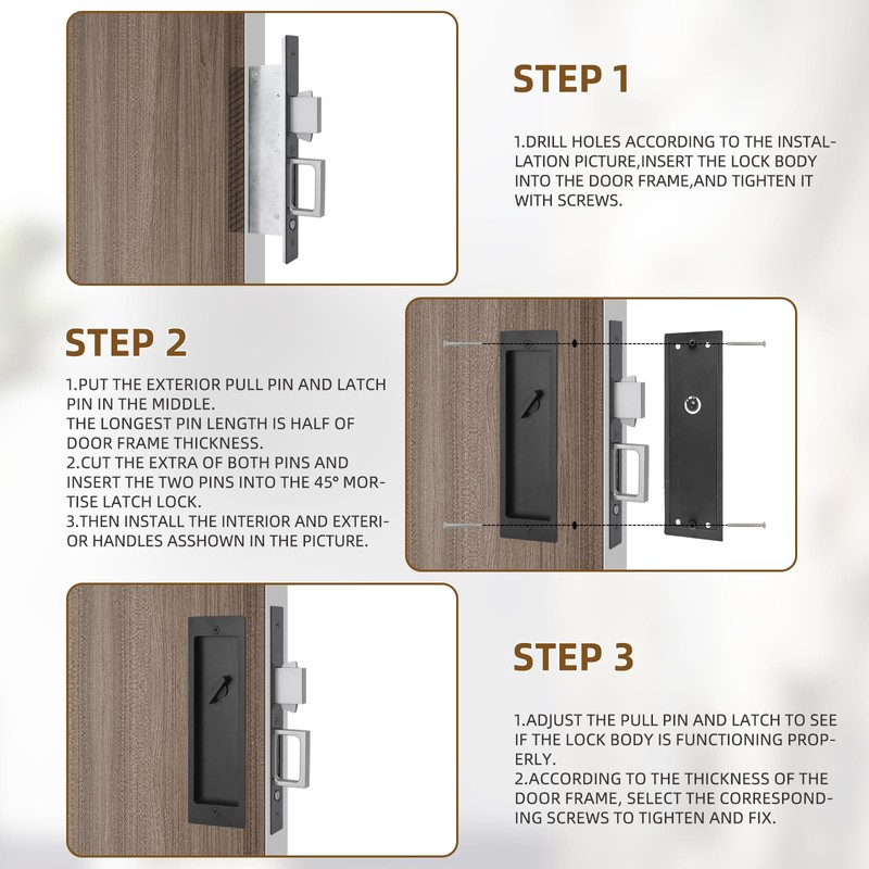LWZH Privacy Pocket Door Lock Hardware, Hidden Handles, Privacy Pocket