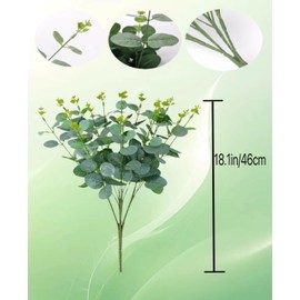 Atongham 5 Packs of 80 Artificial Eucalyptus Stems, Artificial Plant Stems, Garden Bouquets, Wedding, Green Plant Decorations, 18.1-inch Tall Eucalyptus Stems and Leaves