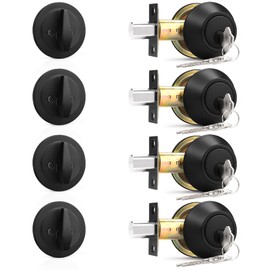 Probrico Black Single Cylinder Deadbolt,Keyed One Side,Residential Security Round Door Lock for Interior and Exterior,4Pack