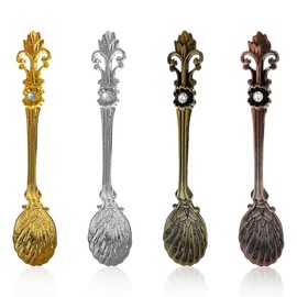 HAIKING Retro Spoon, 4 Pcs Mini Vintage Royal Style Carved Teaspoons with Rhinestone for Kitchen, Dining, Bar and Tea Parties (4 Color, 3.81 x 0.78in)
