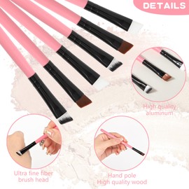 Urtlia Angled Fine Eyeliner Brush， Professional Precision Thin Point Liner Makeup Brushes Set Eye Makeup Tool-Pink(6Pcs)