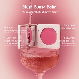 Summer Fridays Blush Butter Balm - Skincare-Infused Hydrating Cream Blush with Hyaluronic Acid, Ceramides, & Shea Butter for a Dewy Flush of Color - Cheek and Lip Tint - Sweet Rosé (0.14 Oz)