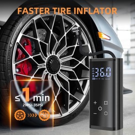 YUGUANG Tire Inflator Portable Air Compressor, Cordless Faster 150 PSI Air Pump for Car Tires Touch Screen Auto Shut-Off Electric Tire Pump for Car Bike Motorcycle Balls
