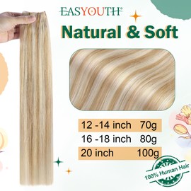Easyouth Human Hair with Invisible Wire, Colour Honey Blonde Mix Yellow Blonde, 12 Inches, 70 g, Remy Real Hair Extensions with Wire #27P613