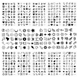 Wanmu 10 Sheets 450 Pcs Tiny Small Temporary Tattoos for Women Men Finger Hands, Long Lasting Cute Mini Fake Tattoo Stickers for Adult Kids Boy Neck Hand Body(Black)