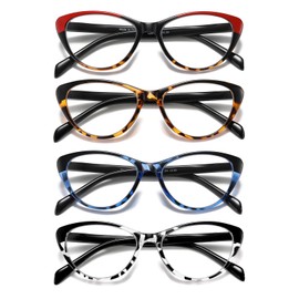SOCTICK 4 Pack Fashion Cat Eye Reading Glasses for Women, Computer Blue Light Blocking Readers Anti Glare Eyeglasses 2.75