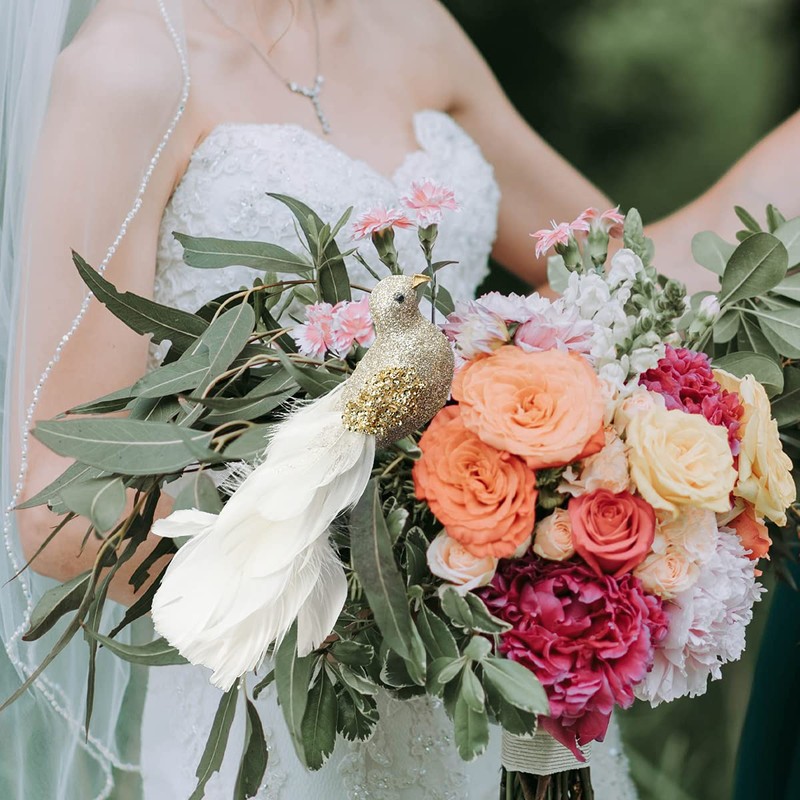 Yolococa 2pcs Champagne Christmas Tree Decoration Birds