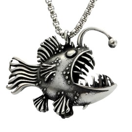 Lantern Fish Pendant, Gothic Fish Necklace for Men, Punk Lantern Fish Necklace Rock Fish Animal Jewelry, Vintage Lantern Fish Necklace Retro Fish Animal Pendant Necklace for Boys
