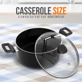 NutriChef Non-Stick Casserole with Lid - High-Qualified Kitchen Cookware with See-Through Tempered Glass Lids, 5 Quart (Works with Model: NCCWA13)