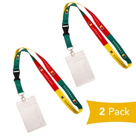 Desert Cactus Cameroon Country Flag Lanyard 2-Pack Detachable Breakaway Waterproof Zip Card Ship Pass ID Holder Snap Buckle Mens Womens Kids Adult (Cruise)
