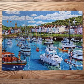 Gibsons Aberaeron Cardigan Bay 1000 Piece Jigsaw Puzzle Boats Wales Landscape Artwork Sustainable Jigsaw Puzzle for Adults Teens Premium 100% Recycled Board Great Gift | Gibsons Games