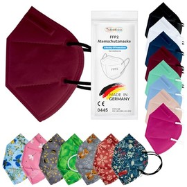 TubeRoo FFP2 Mask Dark Red Bordeaux Cherry Red Pack of 10 Masks from Germany, Made in Germany, Soft Round Ear Loop Bands, Respirator Mask, Mouth Guard, Protective Mask, Dust Mask, Allergy