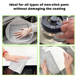 Wire Dishwashing Rags 6 Pcs Multipurpose Wire Dishwashing Rags for Wet and Dry Multifunctional Non-scratch Wire Dishcloth Bulk Rags Cleaning Pads Multi-use Kitchen Wipes Double Layer