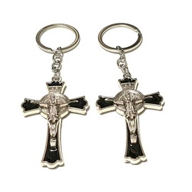 Favorict (2 Pack Christian Saint Benedict Cross Keychain with Jesus on the Cross Key holder (A)