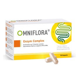 OMNIFLORA® Enzym Complex – Höchste Vielfalt an Verdauungsenzymen* – 7 Enzyme + 2 Mrd. aktive Bakterienkulturen (Bacillus coagulans) + Calcium – Magensaftresistente DRcaps® – 90 Kapseln