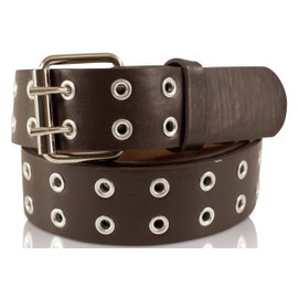 SCAMODA Double Hole Rivet Belt with Leather for Men and Women Eyelet Belt Various Colours, Sizes, Widths - brown